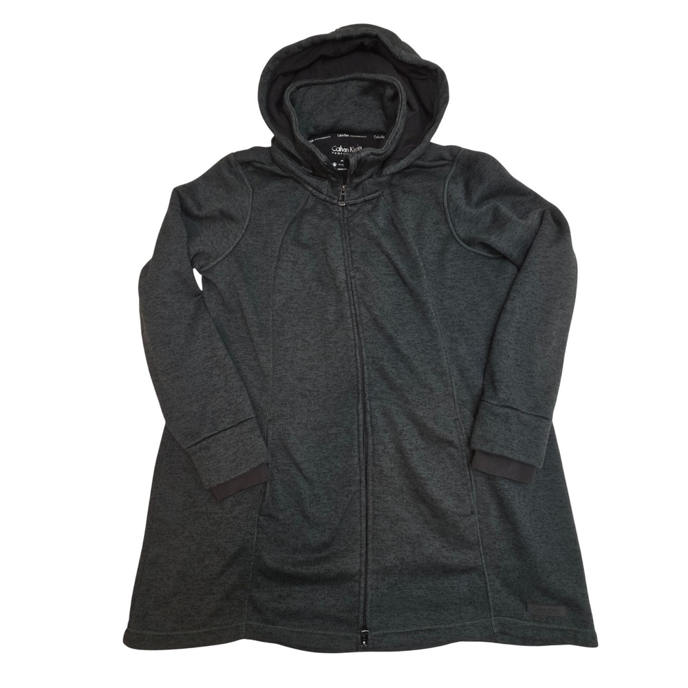 Calvin Klein Performance Women Green Charcoal Heather Full Zip Hooded Jacket Med